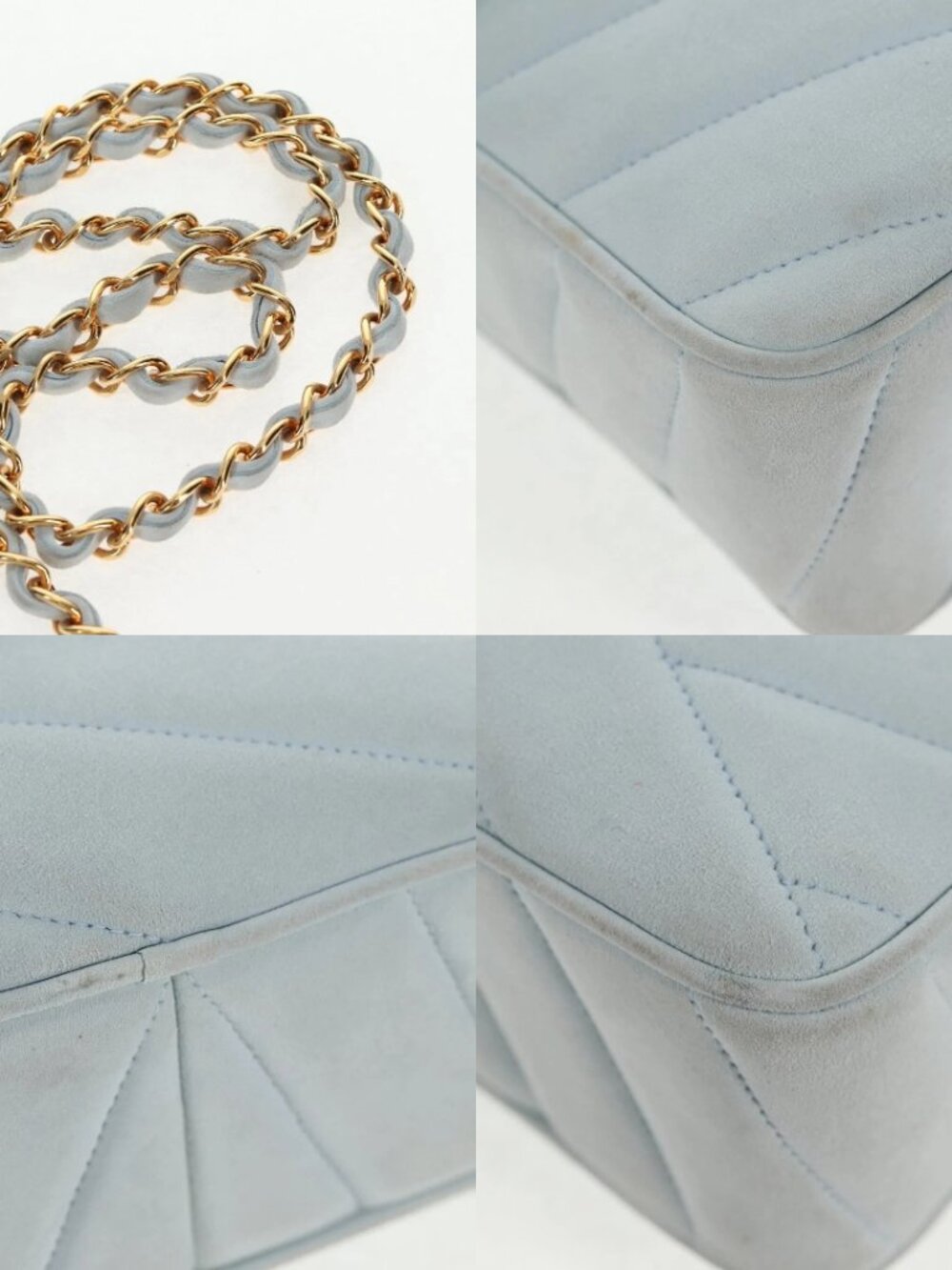CHANEL Bias Stitch Chain Shoulder Bag Suede Light Blue Gold CC Auth 139935V - Picture 14 of 15